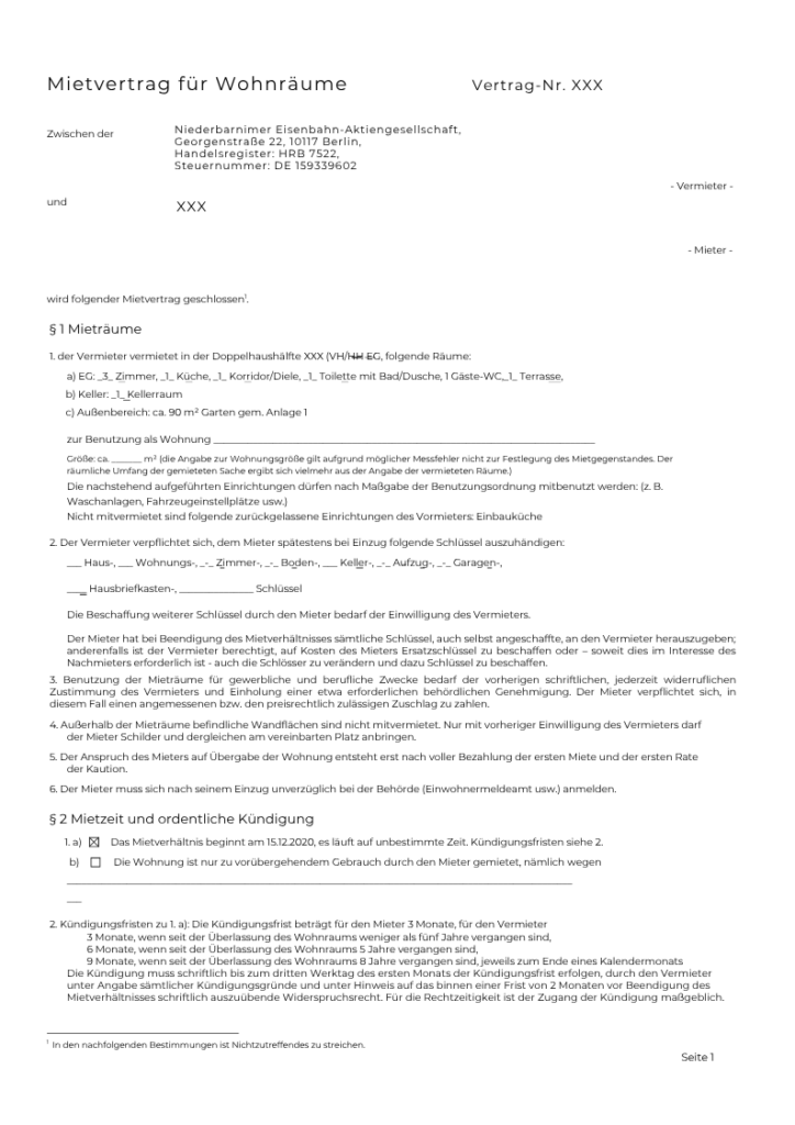 Page 1 of the previous NEB residential lease form.